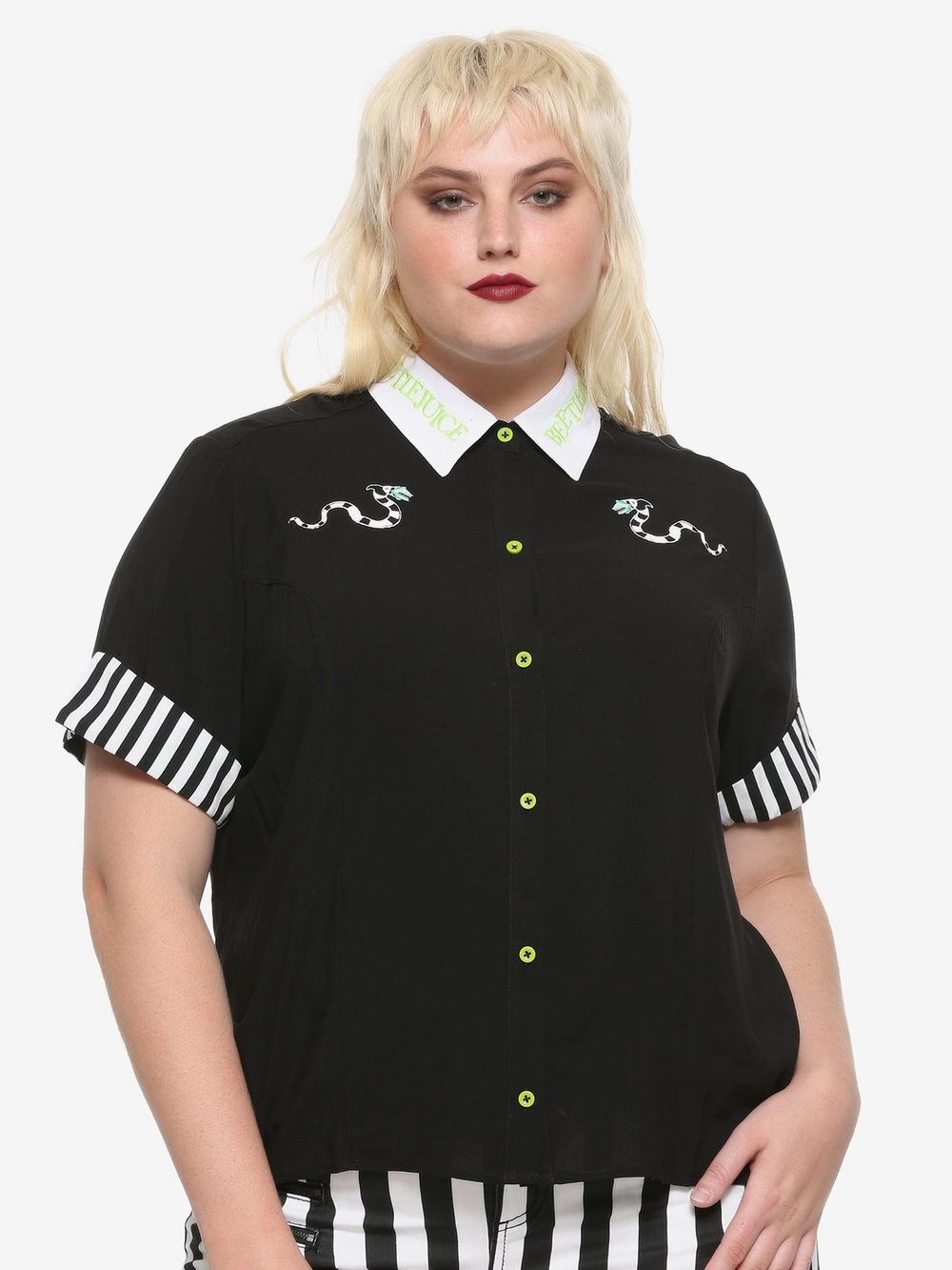 🪲 RARE Beetlejuice Sandworm Woven Button-Down Shirt Plus Size 2X 🪲